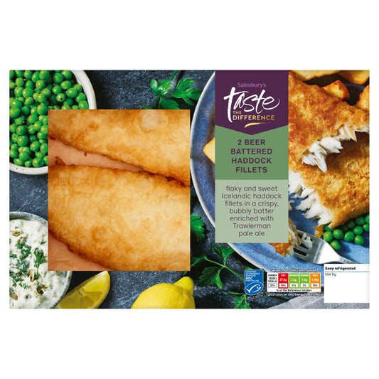 Sainsbury's Beer Battered MSC Haddock Fillets, Taste the Difference x2 385g GOODS Sainsburys   