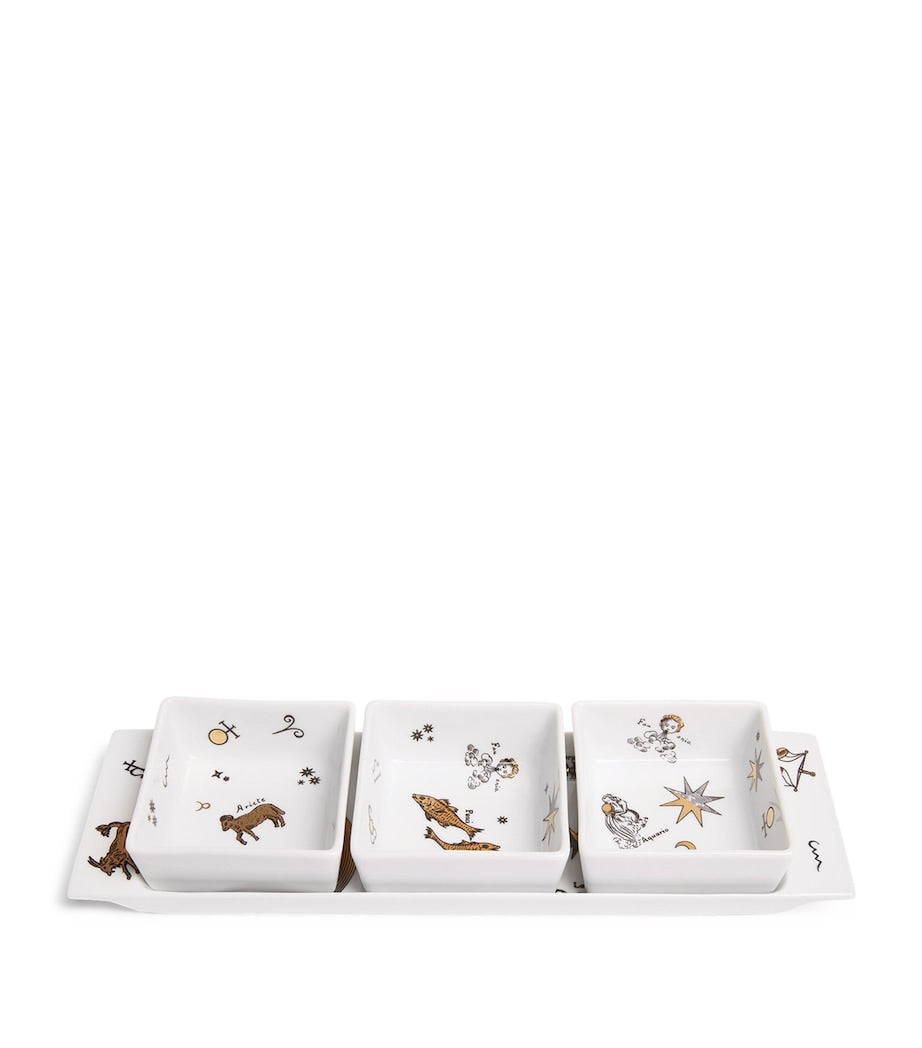 Fornasetti porcelain appetizer set zodiac design, imported from the UK