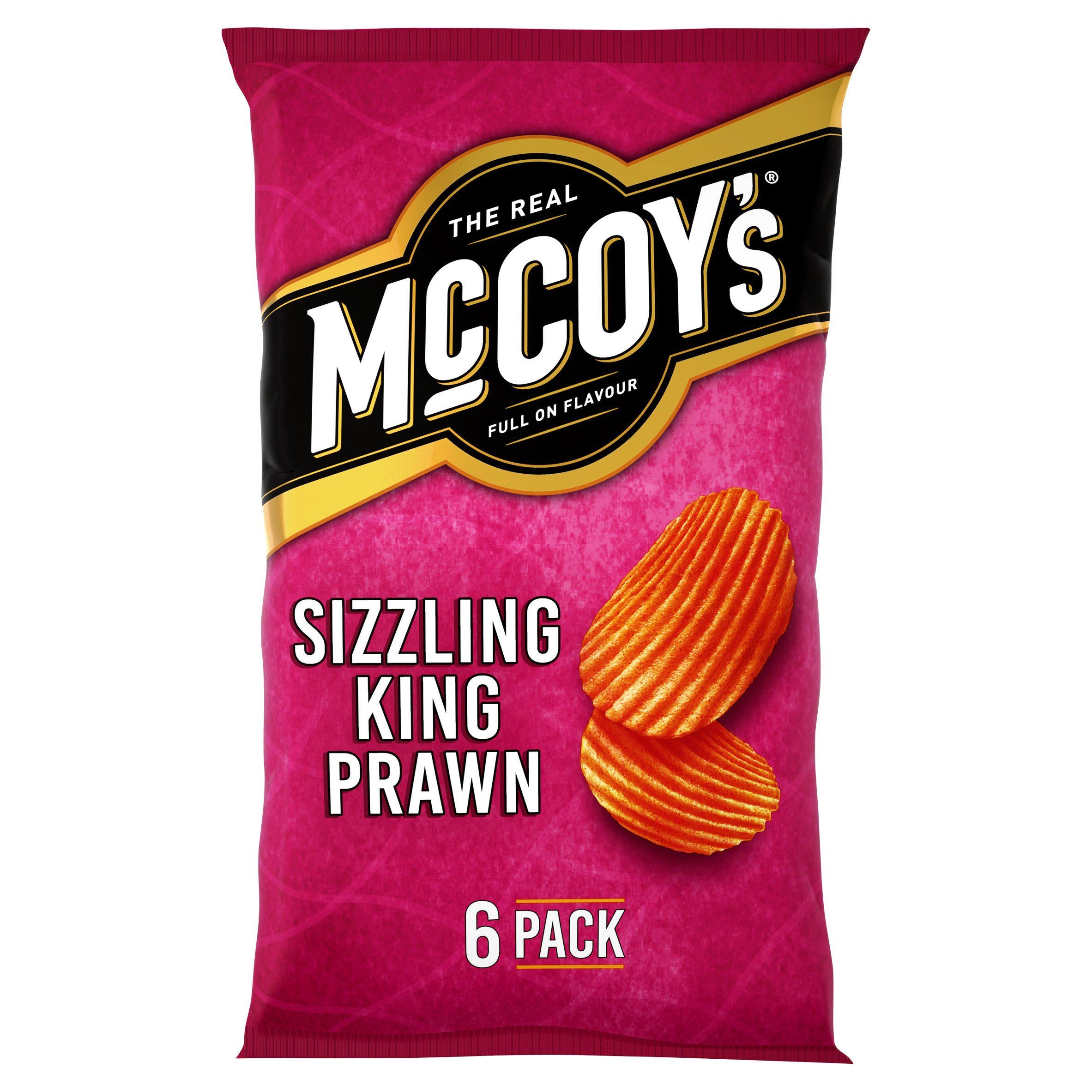 McCoy's Ridge Cut Sizzling King Prawn Flavour Potato Multipack Crisps 6x25g GOODS Sainsburys   