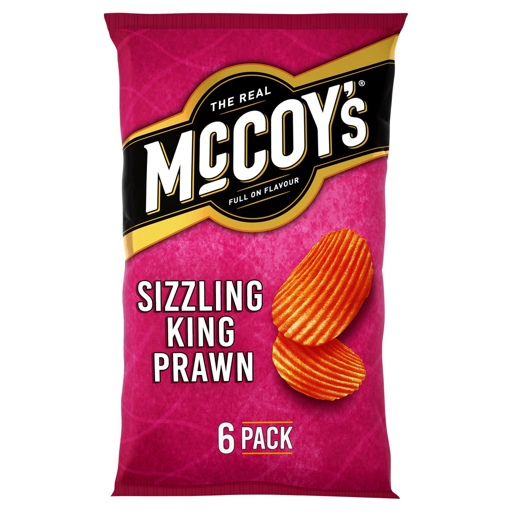 McCoy's Ridge Cut Sizzling King Prawn Flavour Potato Multipack Crisps 6x25g