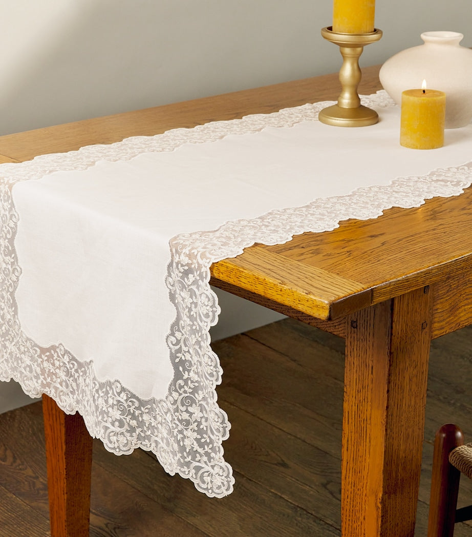 Dea Linen Lace-Trim Elite Table Runner 50cm x 210cm - British product