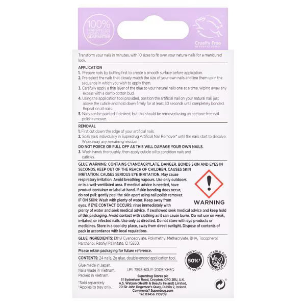 DNR Finishing Touches Lilac Short Square Nails - British product