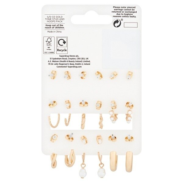 Superdrug Studio Gold Tone Stud & hoop 9 pack GOODS Superdrug   