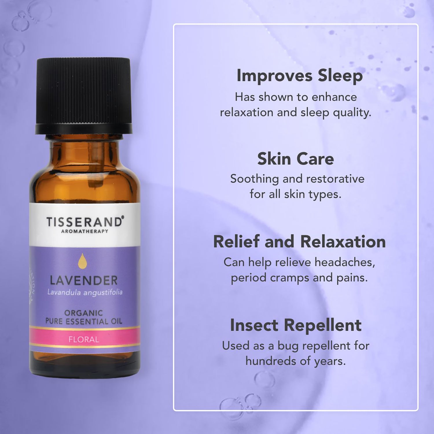 Tisserand lavender organic essential oil 20ml, imported from the UK