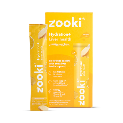 Holland & Barrett Zooki Hydration+ Liver Health Lemon Ginger Rehydration Mix 7 Sachets- Buy online at McGrocer