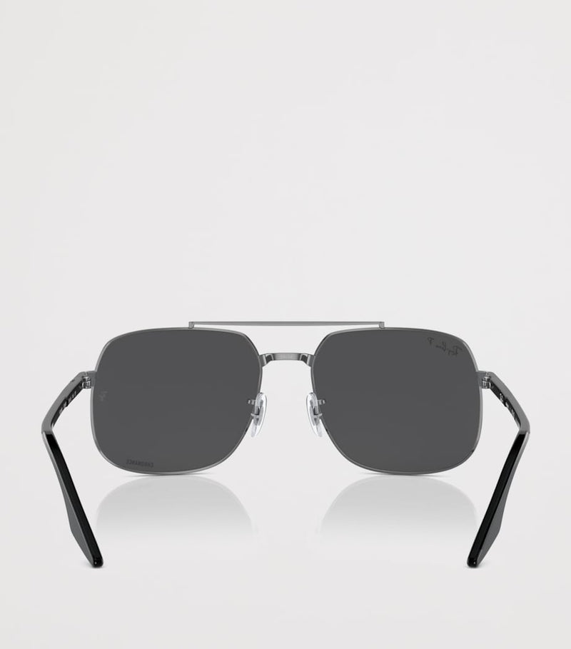 Lunettes de soleil carrées Ray-Ban Verres Polarized+ monture métallique - Produit britannique
