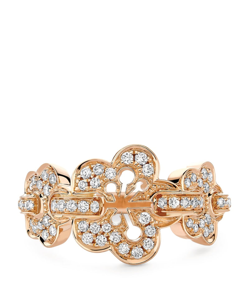 Boodles Blossom triple-motif ring rose gold diamonds - British product