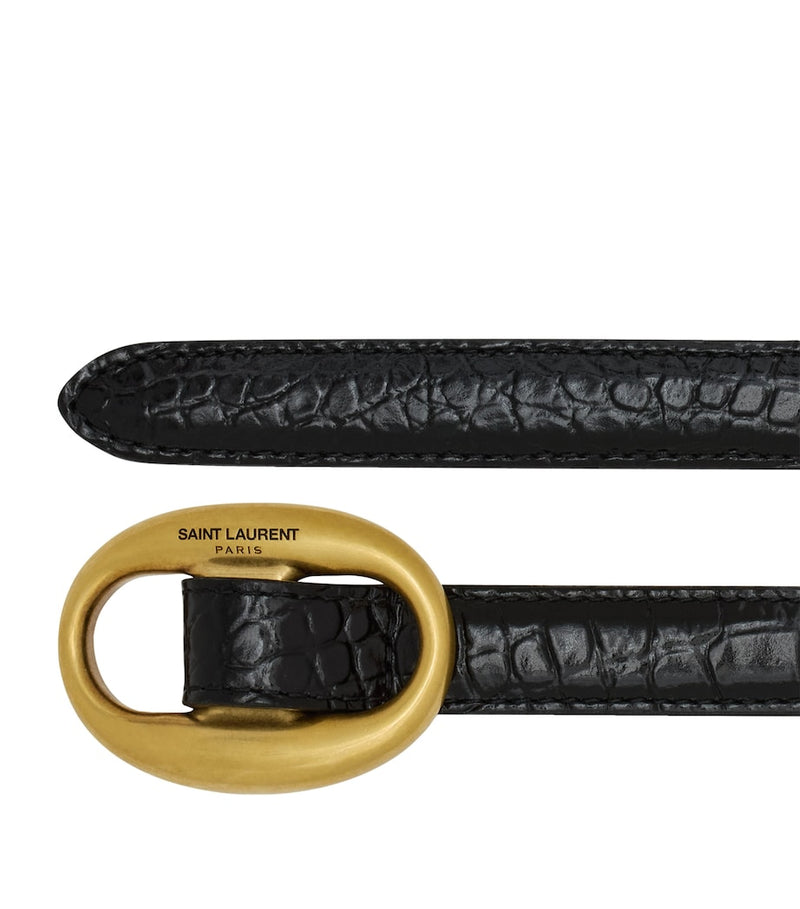 Saint Laurent leather croc-embossed belt with gold buckle (British brand)
