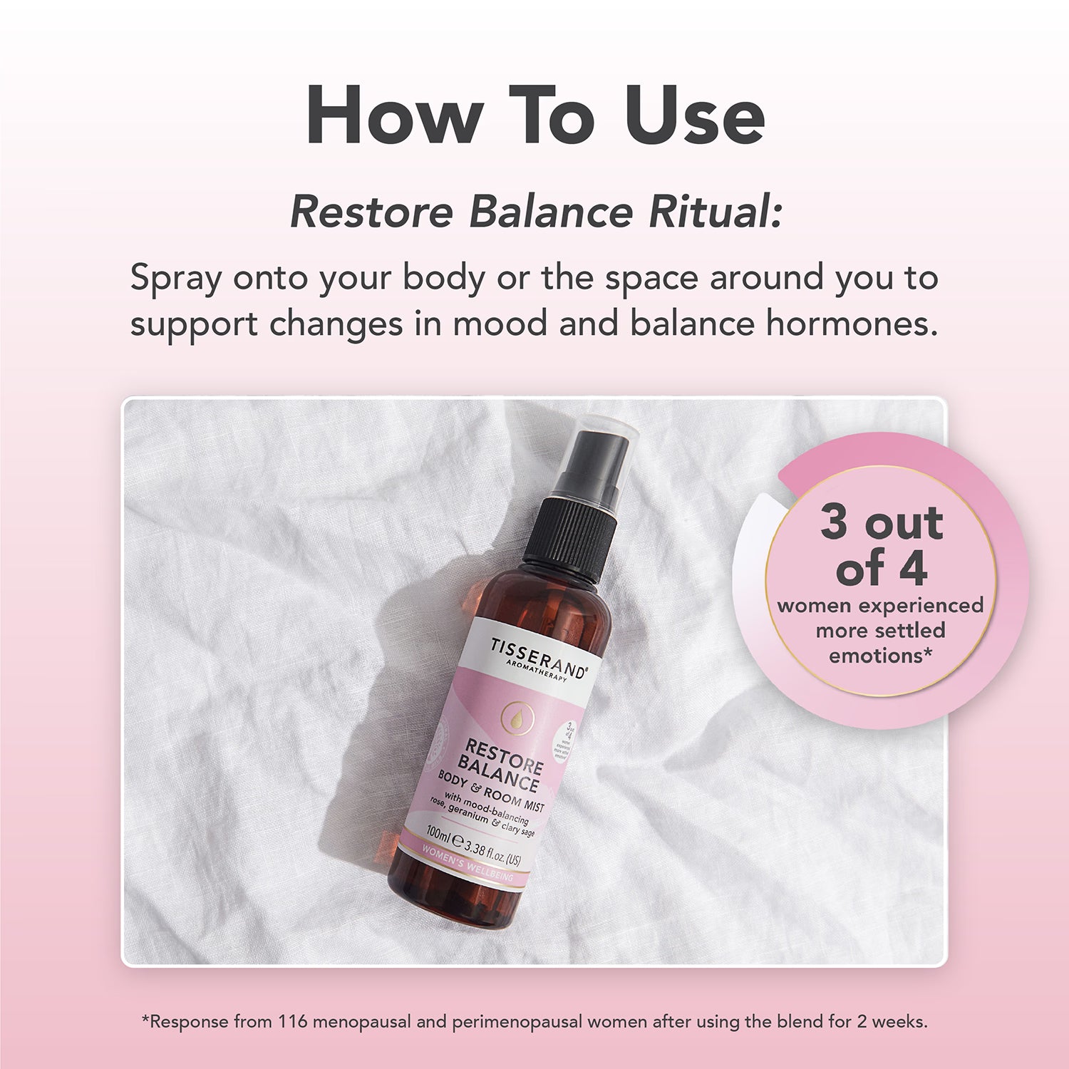 Tisserand Restore Balance Body & Room Mist 100ml, imported from the UK