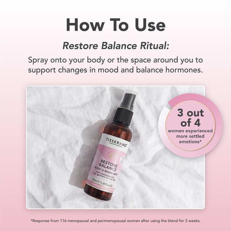 Tisserand Restore Balance Body & Room Mist 100ml, imported from the UK