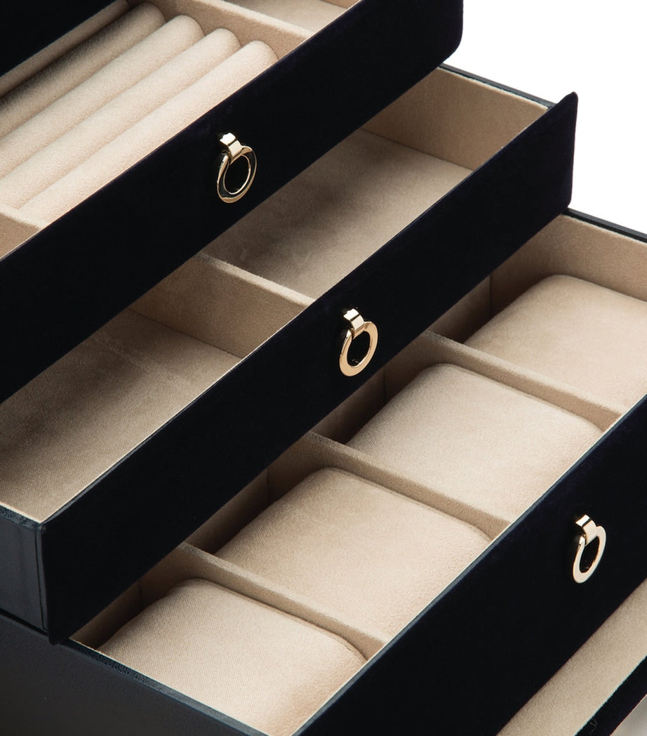 WOLF Large Zoe jewellery box in mink velvet with compartments, UK version