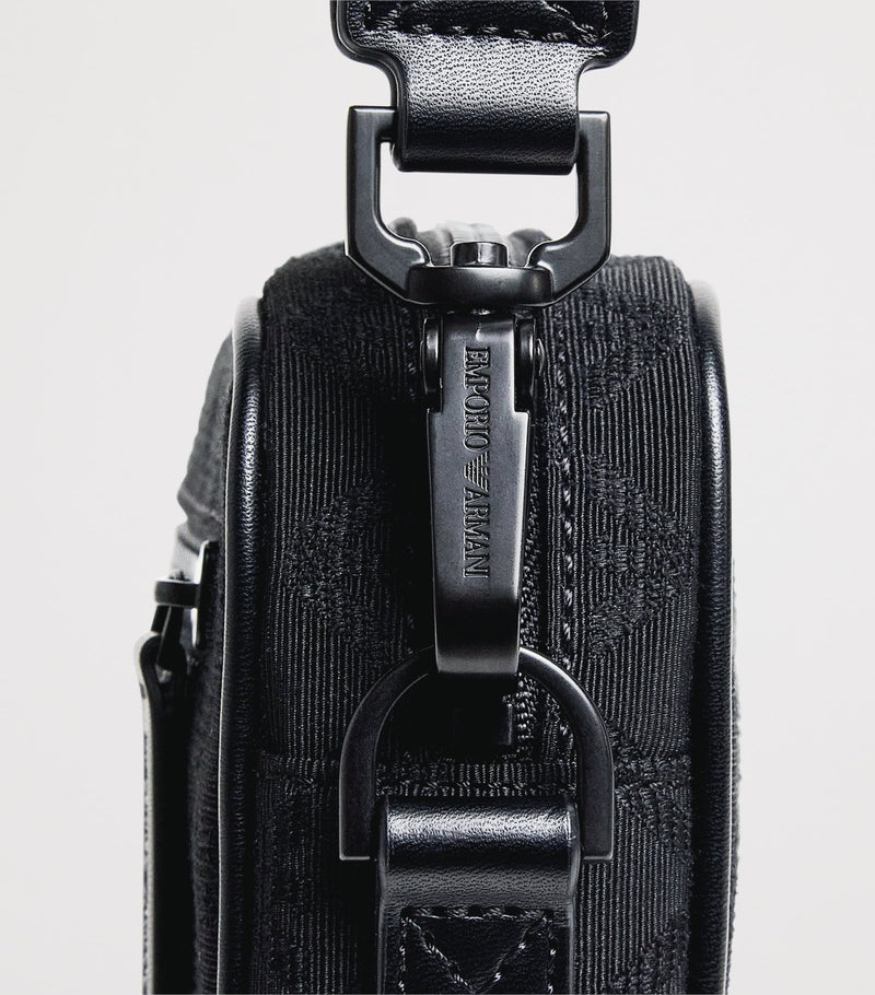 Emporio Armani jacquard logo wash bag with wrist strap, UK version