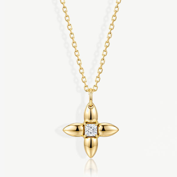 MUCHV gold flower pendant necklace with cubic zirconia (British brand)