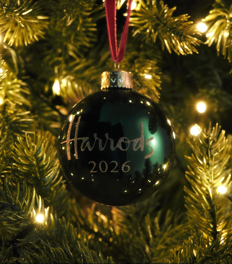 Harrods 2026 Year Bauble glass ornament with velvet ribbon - British product