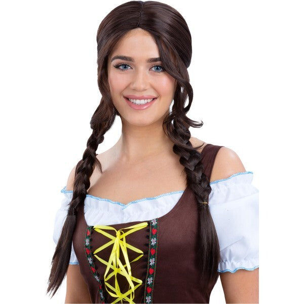 Smiffys Bavarian Maid Braided Wig brown - British product