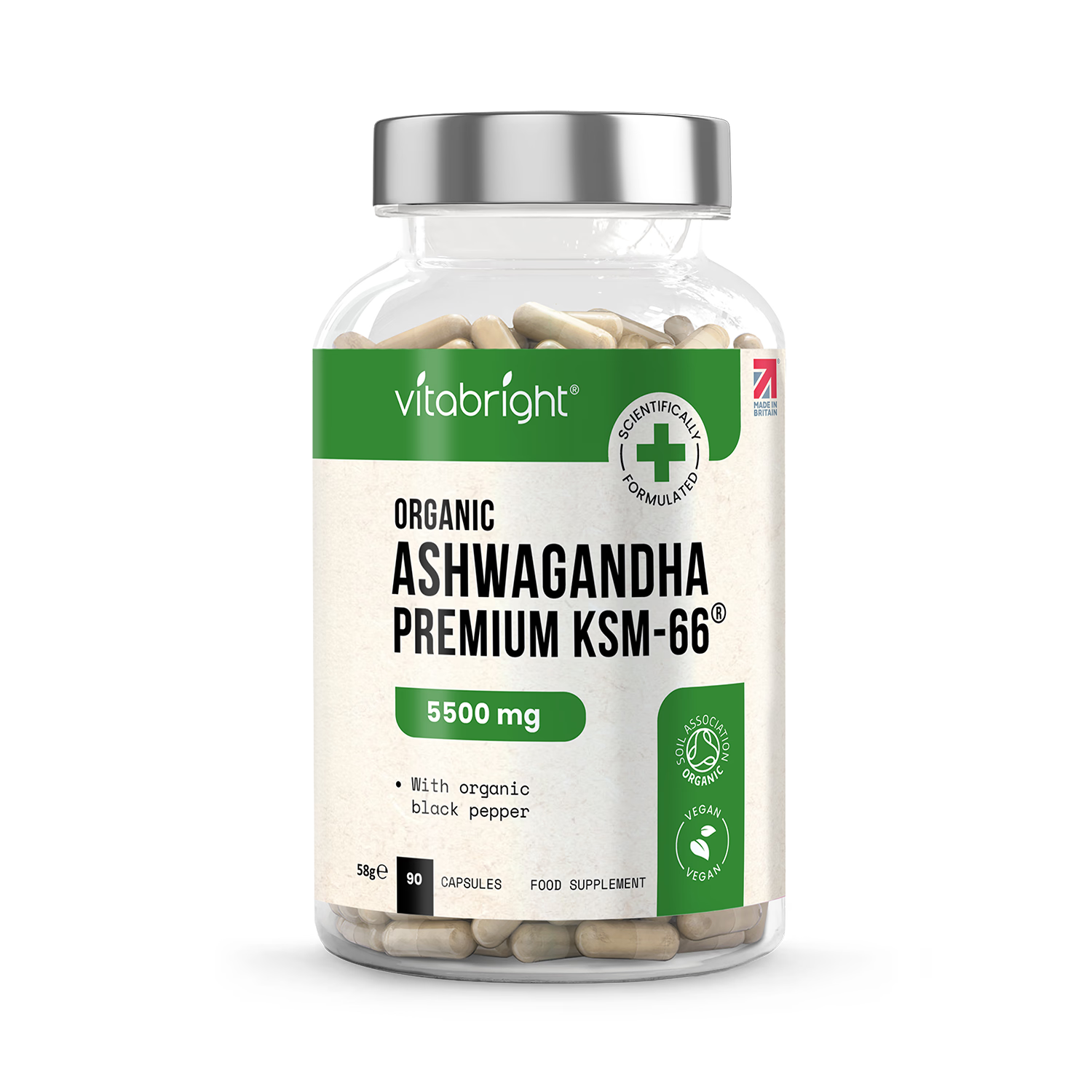 VitaBright Ashwagandha KSM-66 supplement 90 capsules - British product