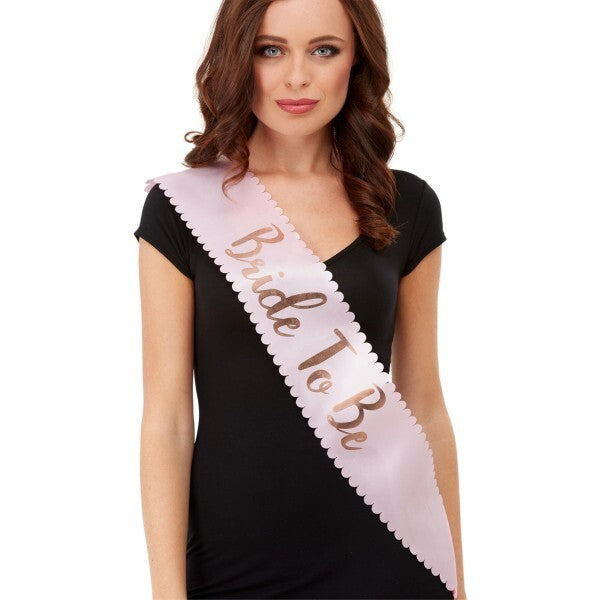 Smiffys Bride To Be Sash pink and gold, imported from the UK
