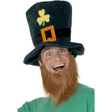 Smiffys leprechaun hat with shamrocks and ginger beard (British brand)
