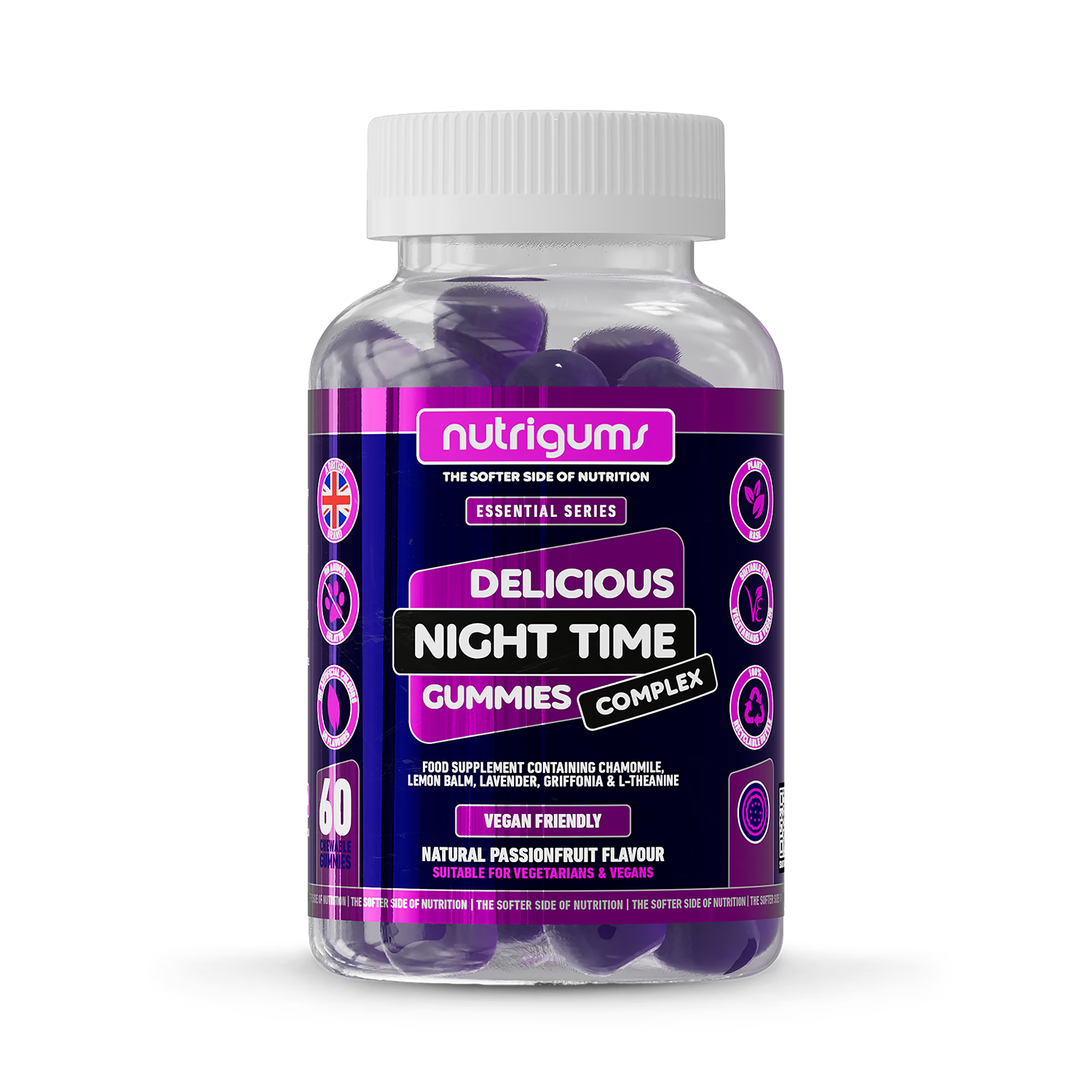 Nutrigums Night Time Complex sleep gummies 60 count, imported from the UK