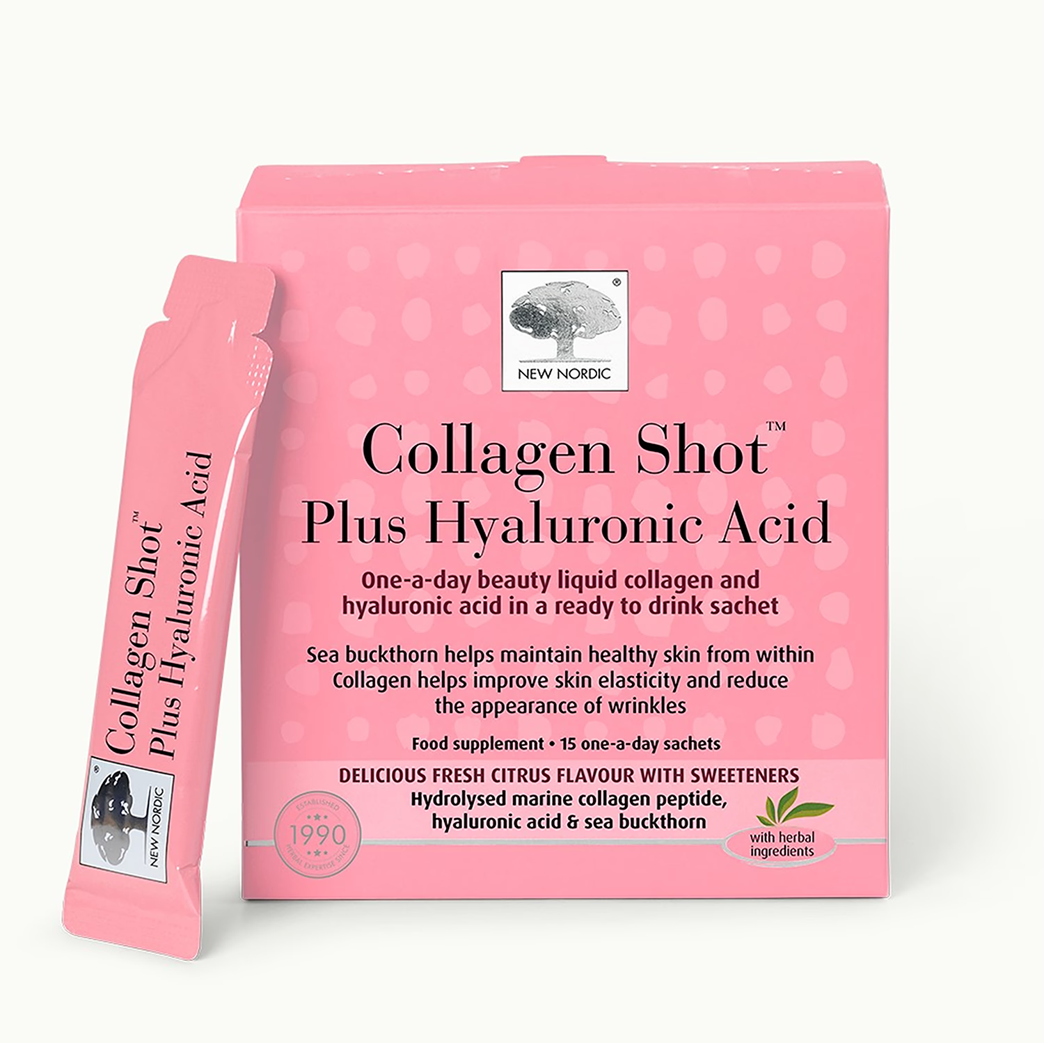 New Nordic Collagen Shot Fresh Citrus 15 Sachets, imported from the UK