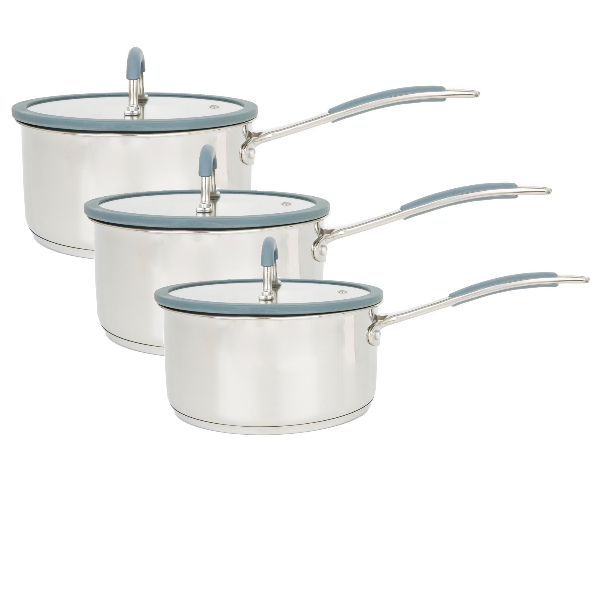 Sainsbury's Home Stainless Steel Pan Set With Silicone Rim 3pc cookware Sainsburys   