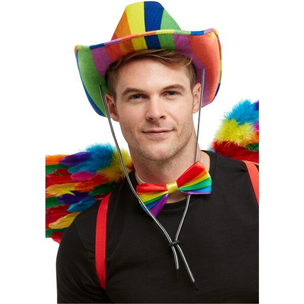 Smiffys rainbow stetson hat multi-coloured, imported from the UK