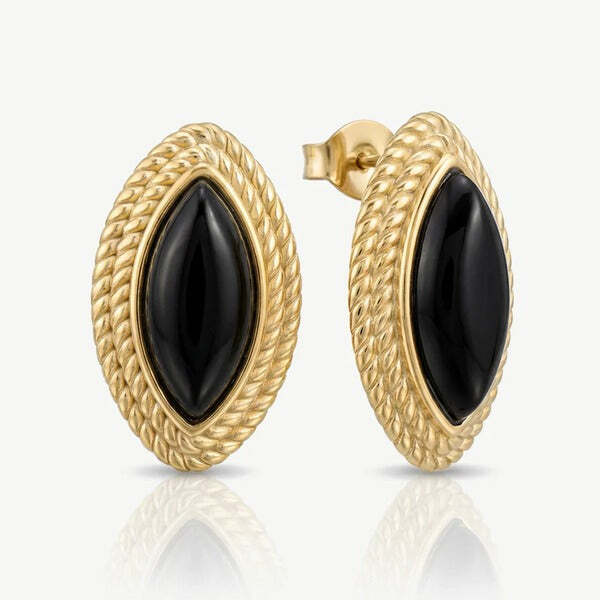 MUCHV gold black marquise stud earrings, imported from the UK
