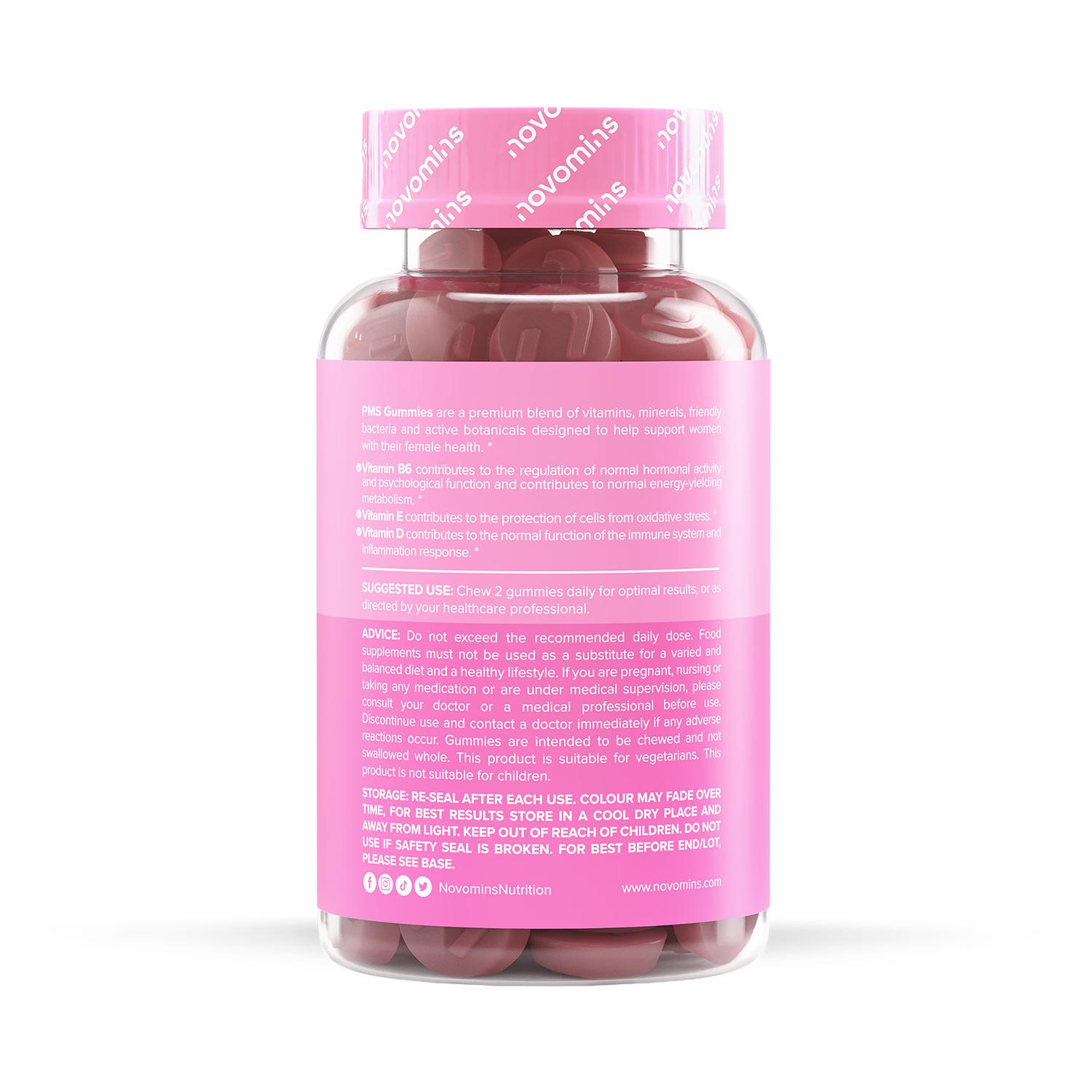 Novomins PMS Gummies Raspberry Flavoured 60 count, imported from the UK
