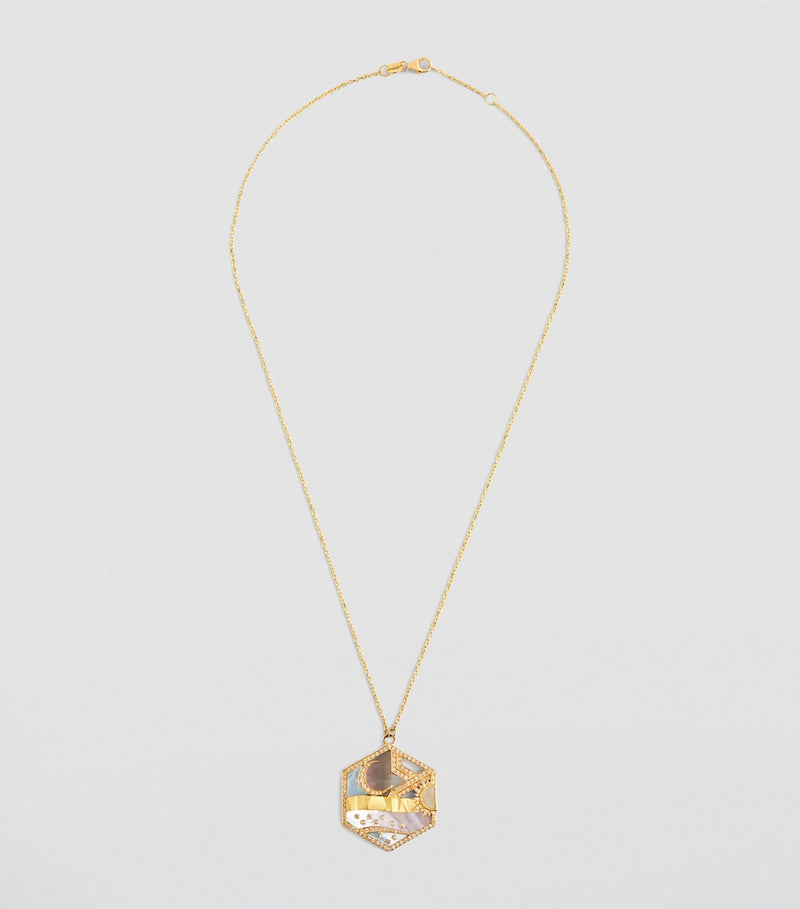 L'Atelier Nawbar Biladi diamond mother of pearl pendant, imported from the UK