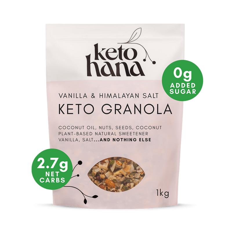 Keto Hana granola Vanilla & Pink Himalayan 1kg, UK version