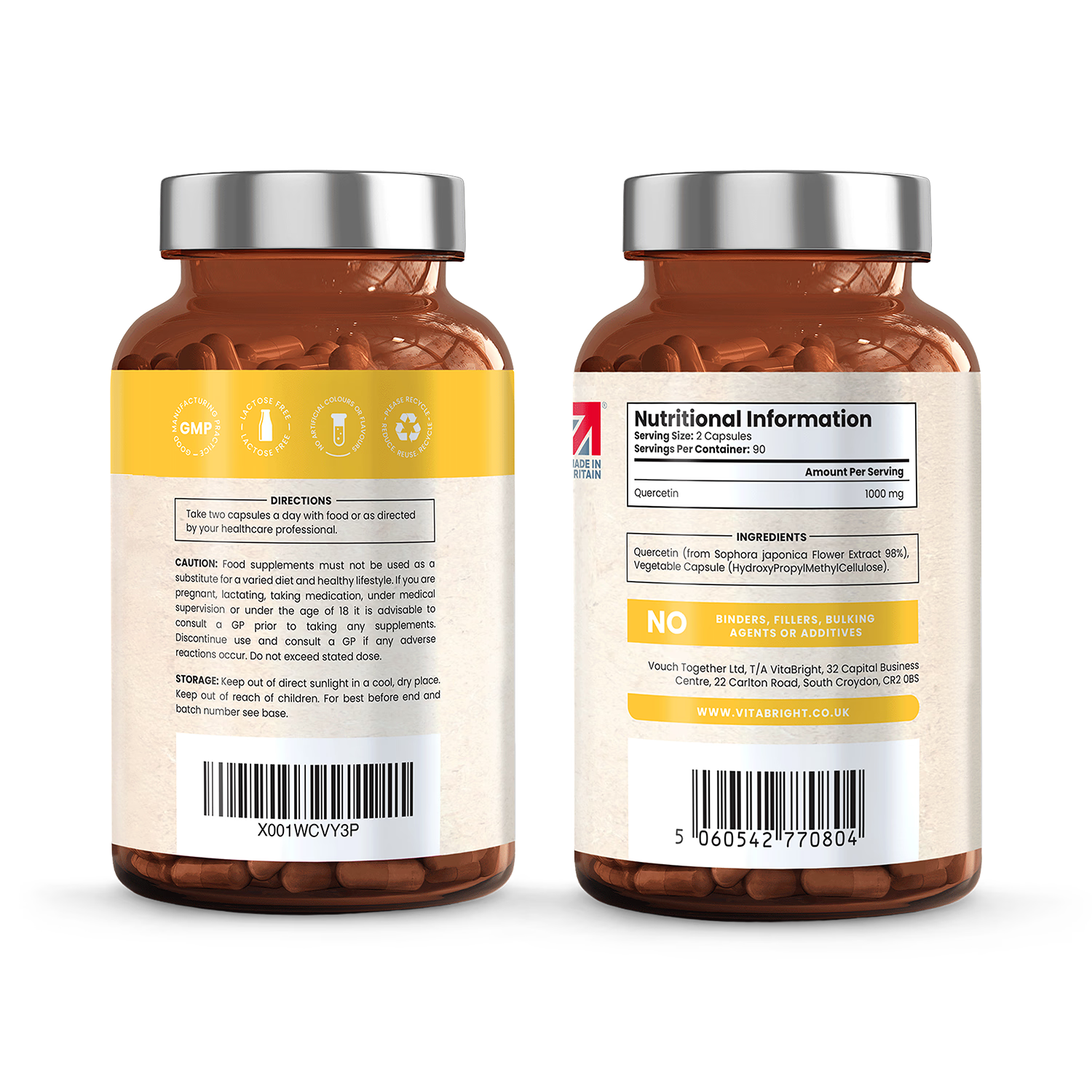 Vitabright Quercetin 1000mg capsules 180 count - British product