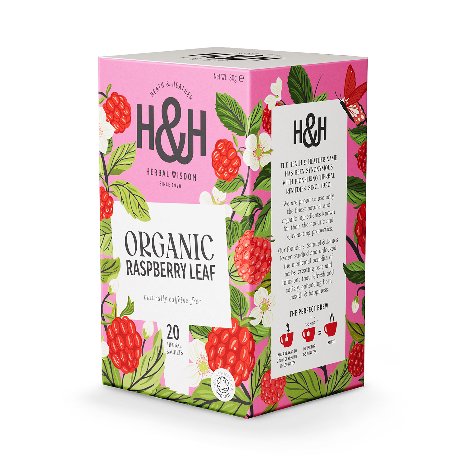 Heath & Heather organic raspberry leaf tea bags 20, UK version
