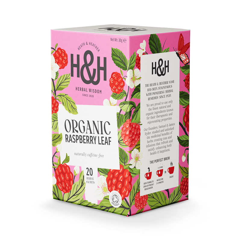 Heath & Heather organic raspberry leaf tea bags 20, UK version