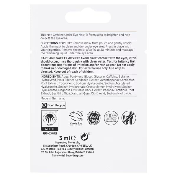 Me+ brightening under eye sheet mask - British product