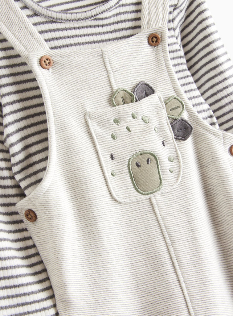 Stripe Bodysuit & Grey Dinosaur Dungarees Set 12-18 months