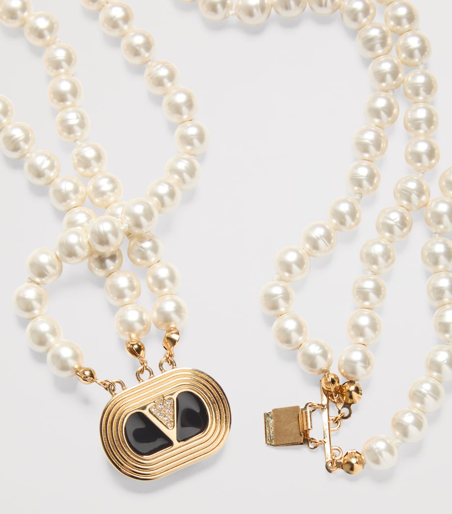 Valentino Garavani Ovalette necklace faux pearl crystal 42cm, imported from the UK