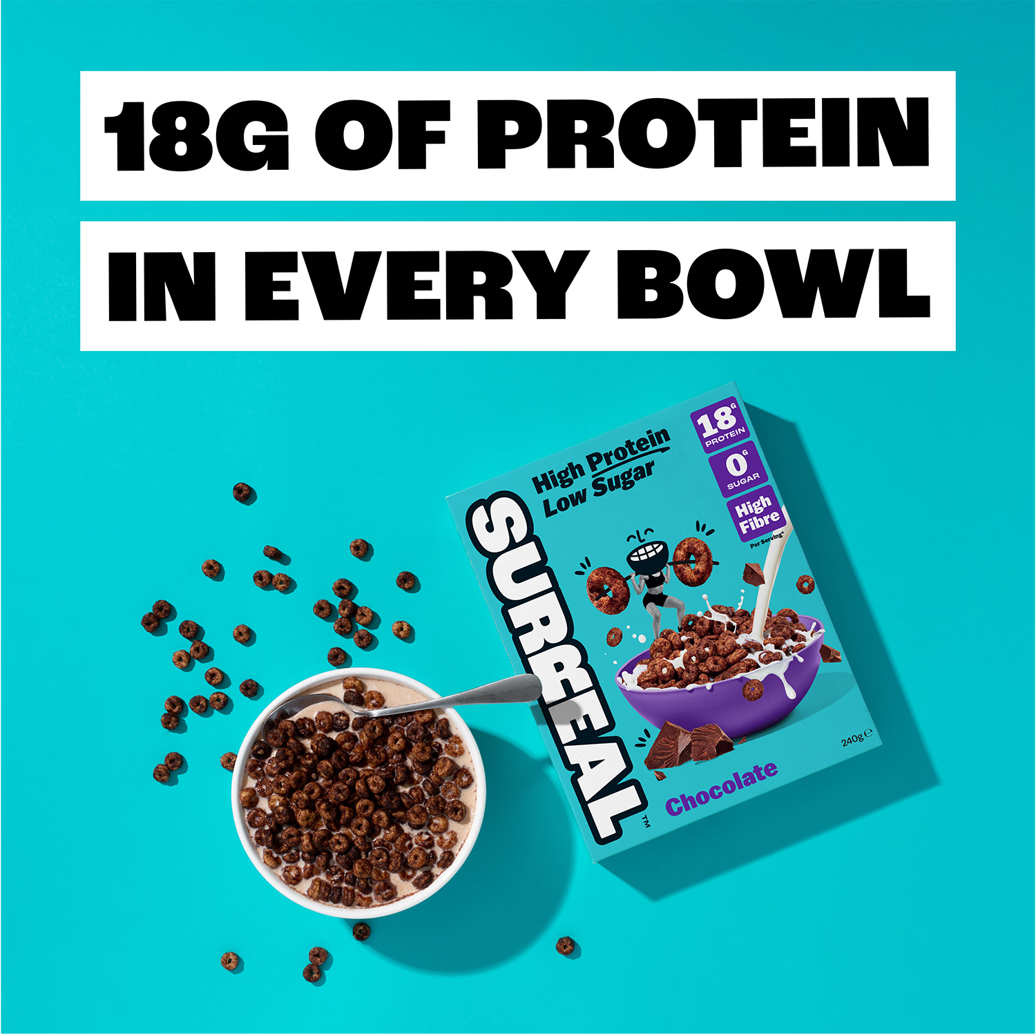 Surreal high protein cereal cocoa 240g, imported from the UK