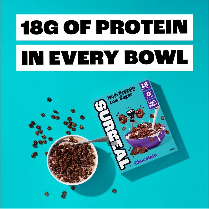 Surreal high protein cereal cocoa 240g, imported from the UK