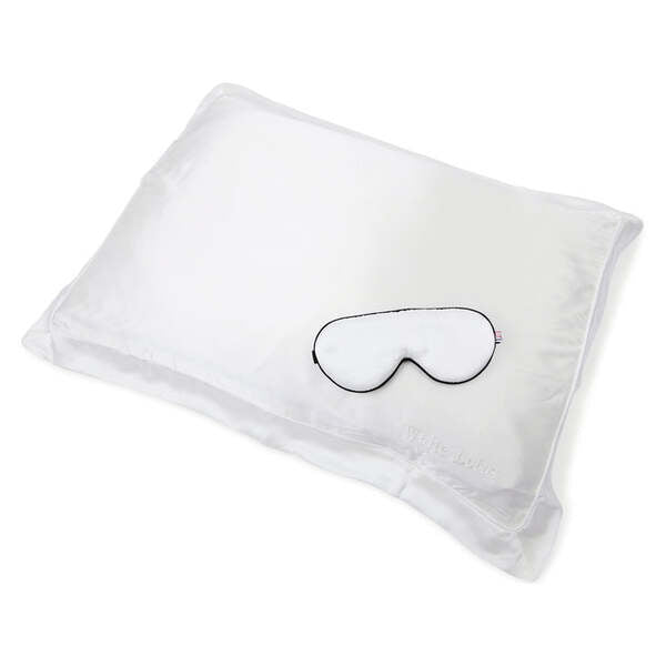 White Lotus 100% mulberry silk pillowcase and eye mask set, imported from the UK
