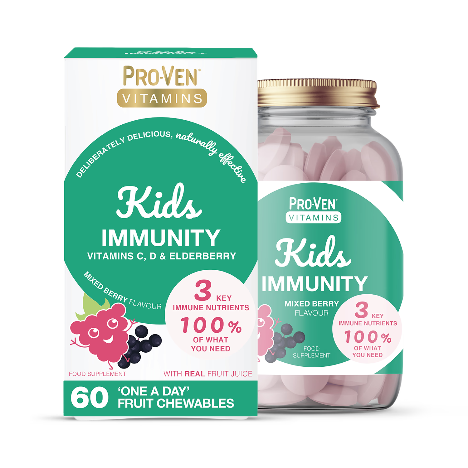 Pro-Ven Kids Immunity berry chewable tablets 60, imported from the UK