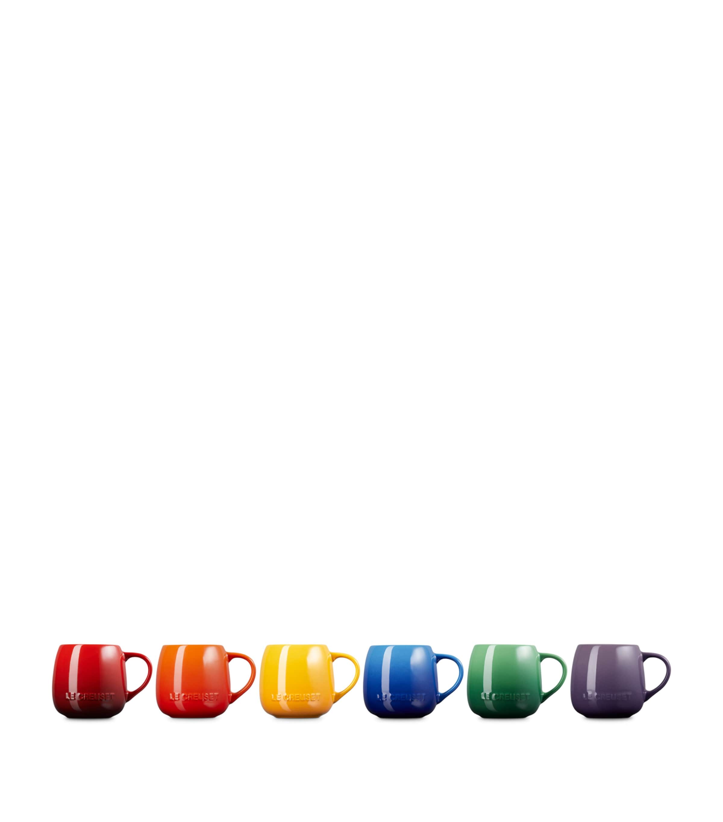 Le Creuset stoneware rainbow mugs set of 6, UK version
