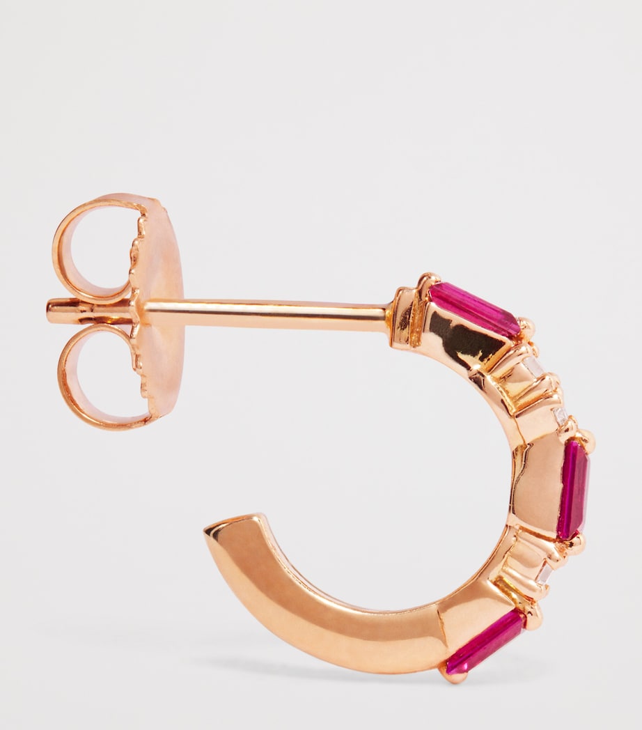 Suzanne Kalan rose gold ruby diamond hoop earrings, imported from the UK