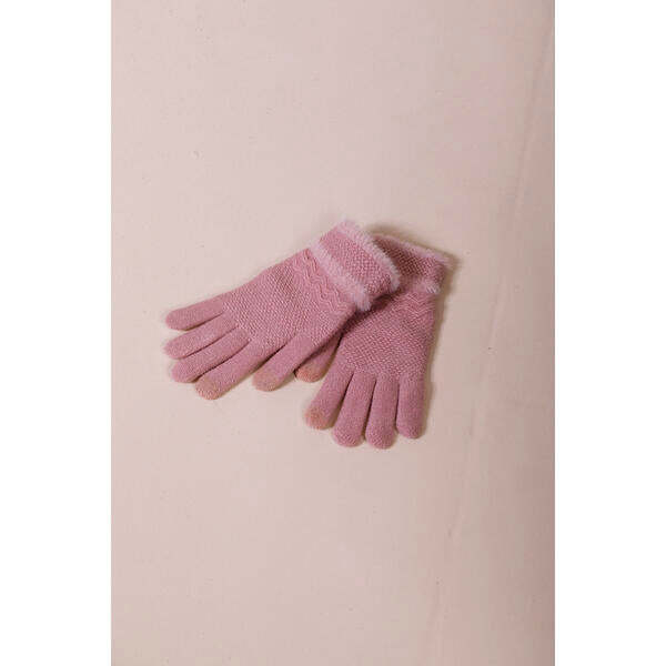 SVNX knitted gloves with plush detail in pink, UK version