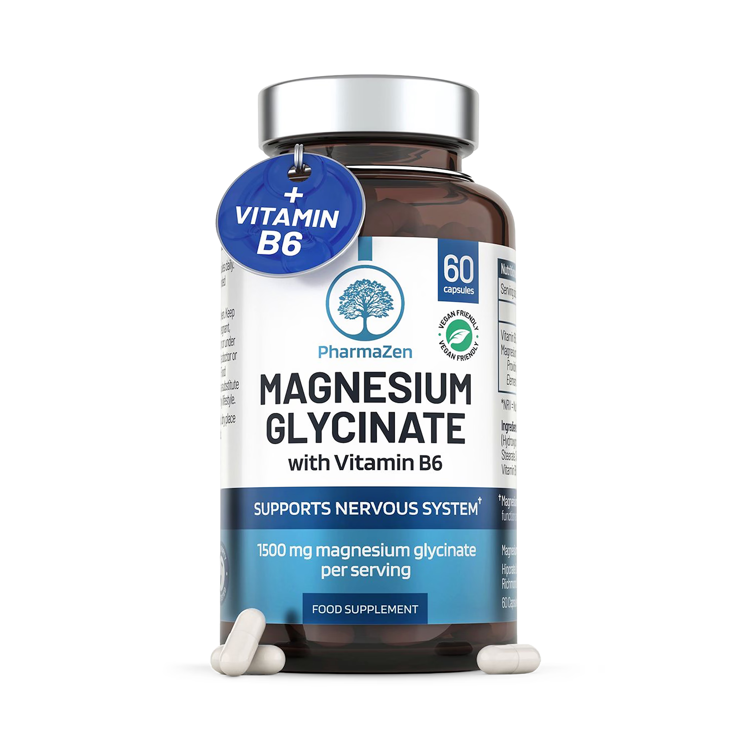 PharmaZen Magnesium Glycinate with Vitamin B6 60 capsules (British brand)