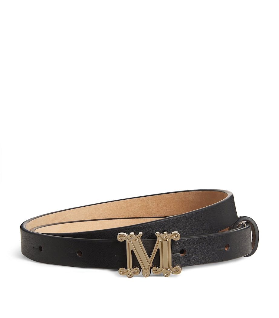 Max Mara leather belt monogram gold-tone buckle 1.5cm - British product