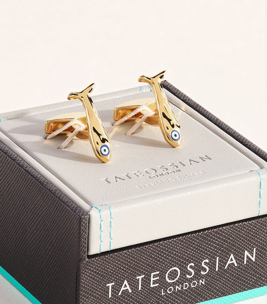 Tateossian gold-plated sterling silver Feng Shui fish cufflinks, UK version