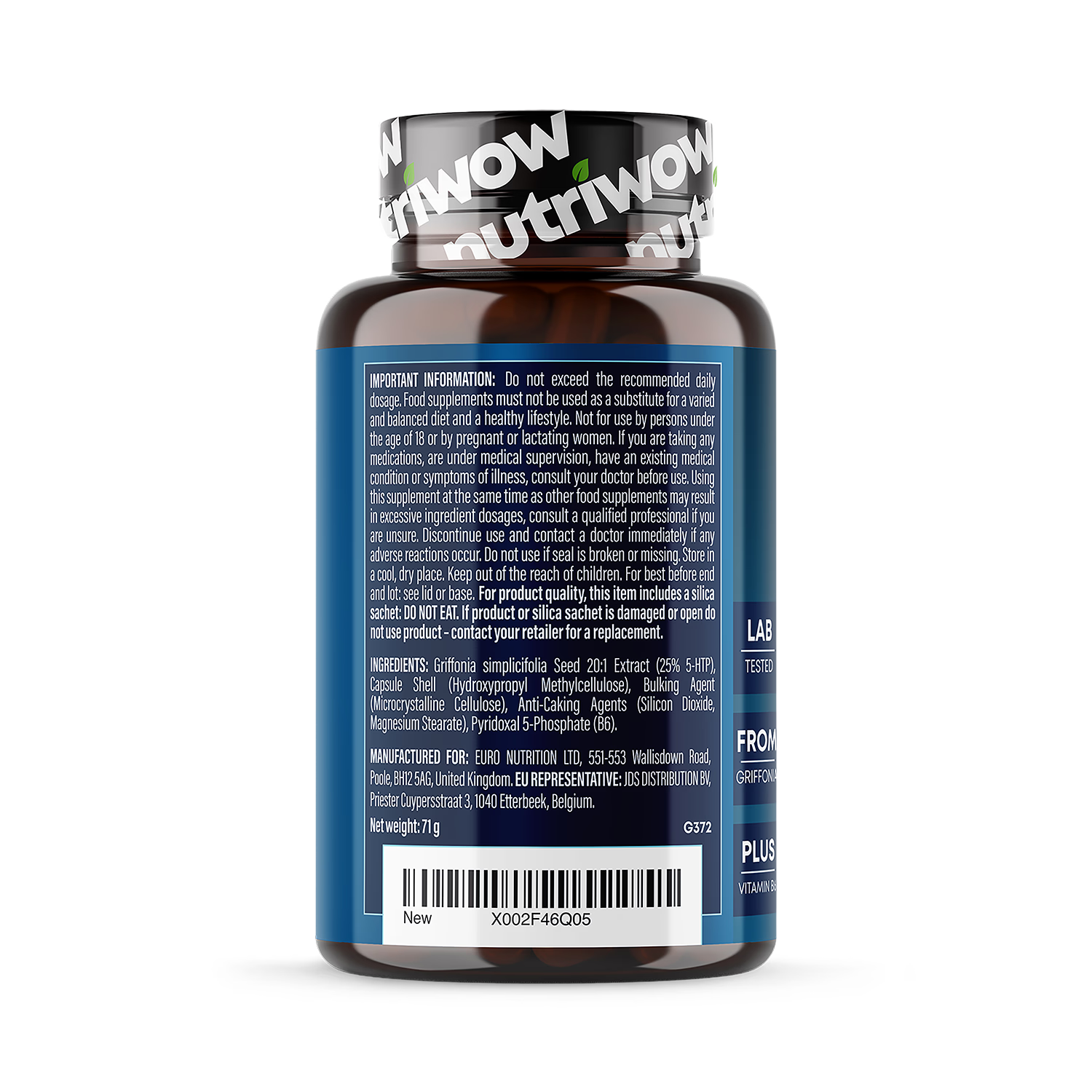 Nutriwow 5-HTP capsules 100mg 120 vegan capsules, imported from the UK