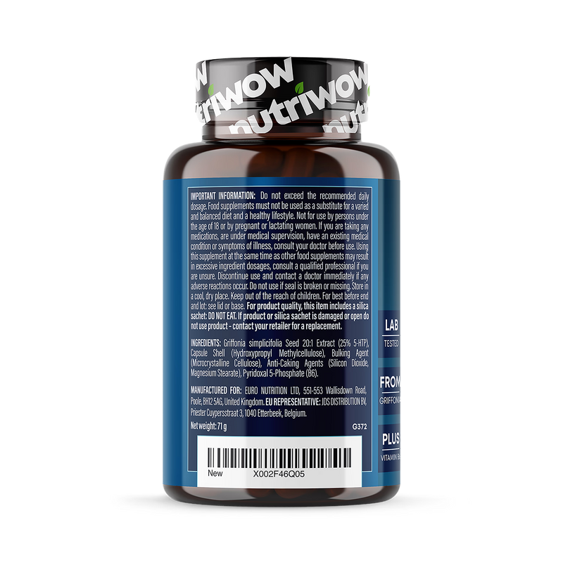 Nutriwow 5-HTP capsules 100mg 120 vegan capsules, imported from the UK