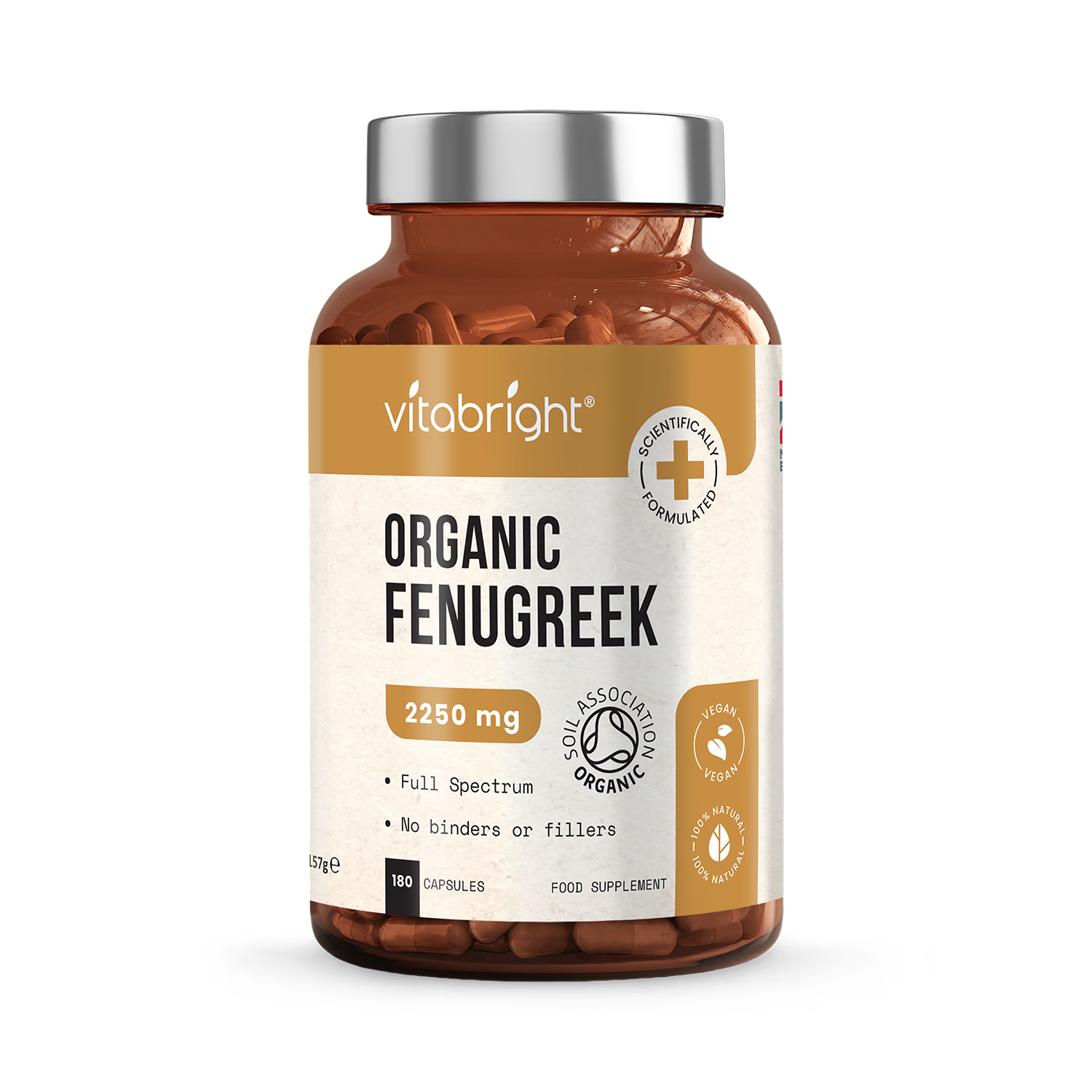 VitaBright organic fenugreek supplement 2250mg 180 capsules - British product