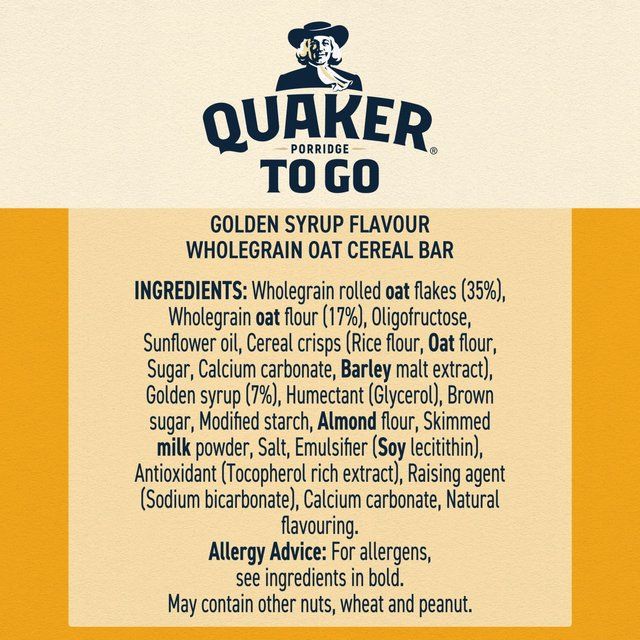 Quaker Porridge To Go Golden Syrup Breakfast Bars   2 per pack Crisps, Nuts & Snacking Fruit M&S   